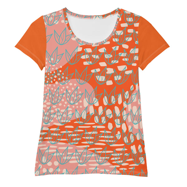 All-Over Print Women's Athletic T-shirt - "ORANGE BLAST"