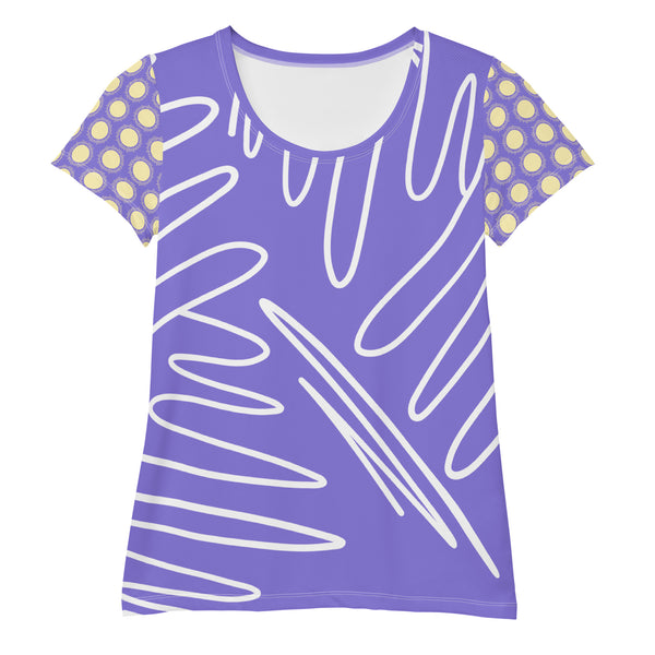 All-Over Print Women's Athletic T-shirt "PURPLE YELLOW DOTS"