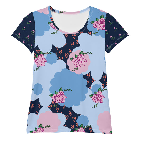 All-Over Print Women's Athletic T-shirt "BLUE ROSE POP"