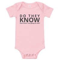 Baby onesie "DO THEY KNOW HOW MUCH I AM GOING TO COST?"