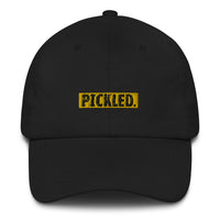 This hat has a low profile with an adjustable strap and curved visor.