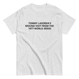 Men's classic tee. "TOMMY LASORDA'S VISIT TO THE MOUND 1977"