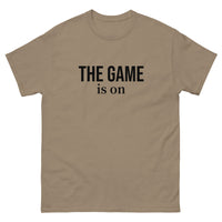 100% cotton classic tee. "THE GAME IS ON"