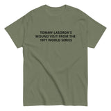 Men's classic tee. "TOMMY LASORDA'S VISIT TO THE MOUND 1977"