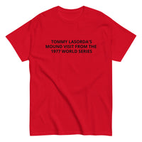 Men's classic tee. "TOMMY LASORDA'S VISIT TO THE MOUND 1977"