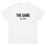 100% cotton classic tee. "THE GAME IS ON"