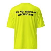 Performance crew neck t-shirt (on back) "I AM NOT RIDING AN ELECTRIC BIKE"