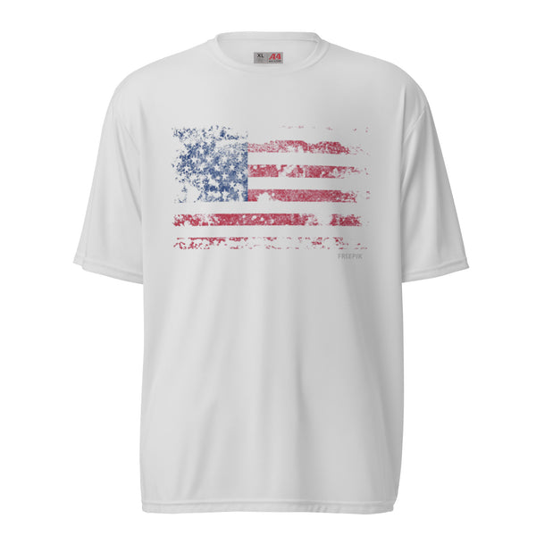 Unisex performance crew neck t-shirt  "FADED AMERICAN FLAG"