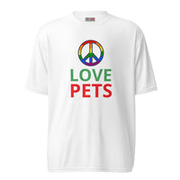 Unisex performance crew neck t-shirt "PEACE LOVE PETS"