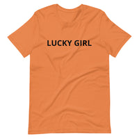 Unisex t-shirt that is the best 100% cotton tee you’ve ever tried. "LUCKY GIRL"