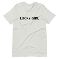 Unisex t-shirt that is the best 100% cotton tee you’ve ever tried. "LUCKY GIRL"