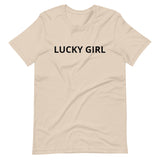 Unisex t-shirt that is the best 100% cotton tee you’ve ever tried. "LUCKY GIRL"