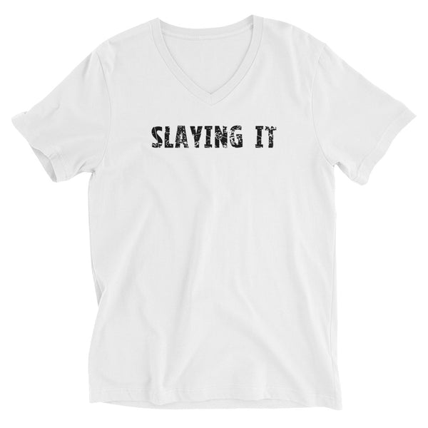 100% cotton v-neck t-shirt  "SLAYING IT"