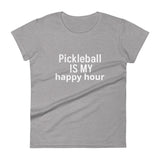 Women's short sleeve t-shirt  "Pickleball IS MY happy hour"