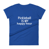 Women's short sleeve t-shirt  "Pickleball IS MY happy hour"