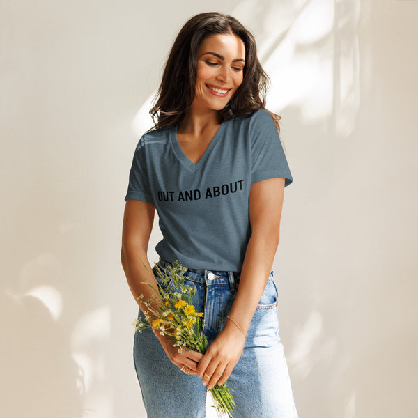 Women’s relaxed v-neck t-shirt "OUT AND ABOUT"