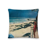 Premium Vintage Pillow with woman on beach