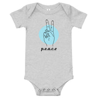 100% cotton one-piece Baby Onesie.  PEACE