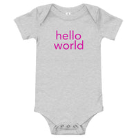 100% cotton one-piece Baby Onesie. "hello world"