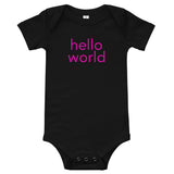 100% cotton one-piece Baby Onesie. "hello world"