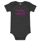 100% cotton one-piece Baby Onesie. "hello world"