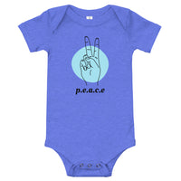 100% cotton one-piece Baby Onesie.  PEACE