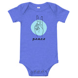 100% cotton one-piece Baby Onesie.  PEACE