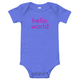 100% cotton one-piece Baby Onesie. "hello world"