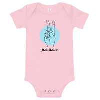 100% cotton one-piece Baby Onesie.  PEACE