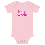 100% cotton one-piece Baby Onesie. "hello world"