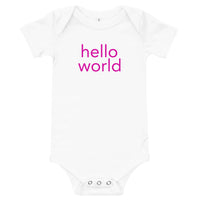 100% cotton one-piece Baby Onesie. "hello world"