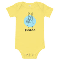 100% cotton one-piece Baby Onesie.  PEACE