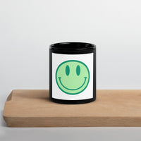 Black Glossy Mug with GREEN smile face