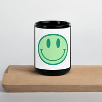 Black Glossy Mug with GREEN smile face