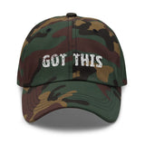 Low profile hat with an adjustable strap and curved visor  "GOT THIS"