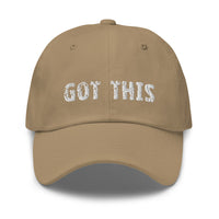 Low profile hat with an adjustable strap and curved visor  "GOT THIS"