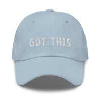 Low profile hat with an adjustable strap and curved visor  "GOT THIS"