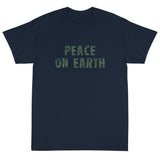 Short-Sleeve T-Shirt made of a thicker, heavier cotton, but it's still soft and comfy. "PEACE ON EARTH"