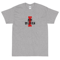 Basic Soft-style T-Shirt made of a thicker, heavier cotton, but it's still soft and comfy.  "I AM WOMAN"