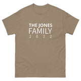 100% cotton classic tee "THE JONES FAMILY" Email us the name you want! info@twowordstshirt.com