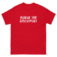 100% cotton classic tee with a more structured look...trendy! "HONOR THE DISCOMFORT""