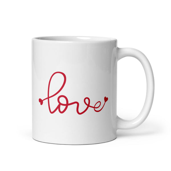 White glossy love mug