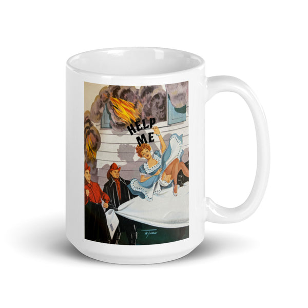 Mug with woman and firemen