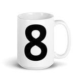 White glossy mug   "8"