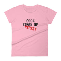 Women's 100% cotton short sleeve t-shirt "COOK, CLEAN UP, REPEAT"