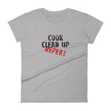 Women's 100% cotton short sleeve t-shirt "COOK, CLEAN UP, REPEAT"